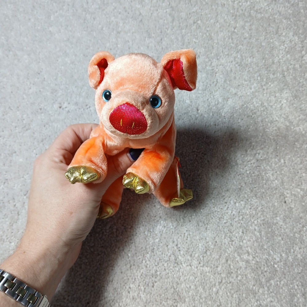 TY Beanie Baby PIG Zodiac Collection, Peach Color Metallic Hooves New MWMT